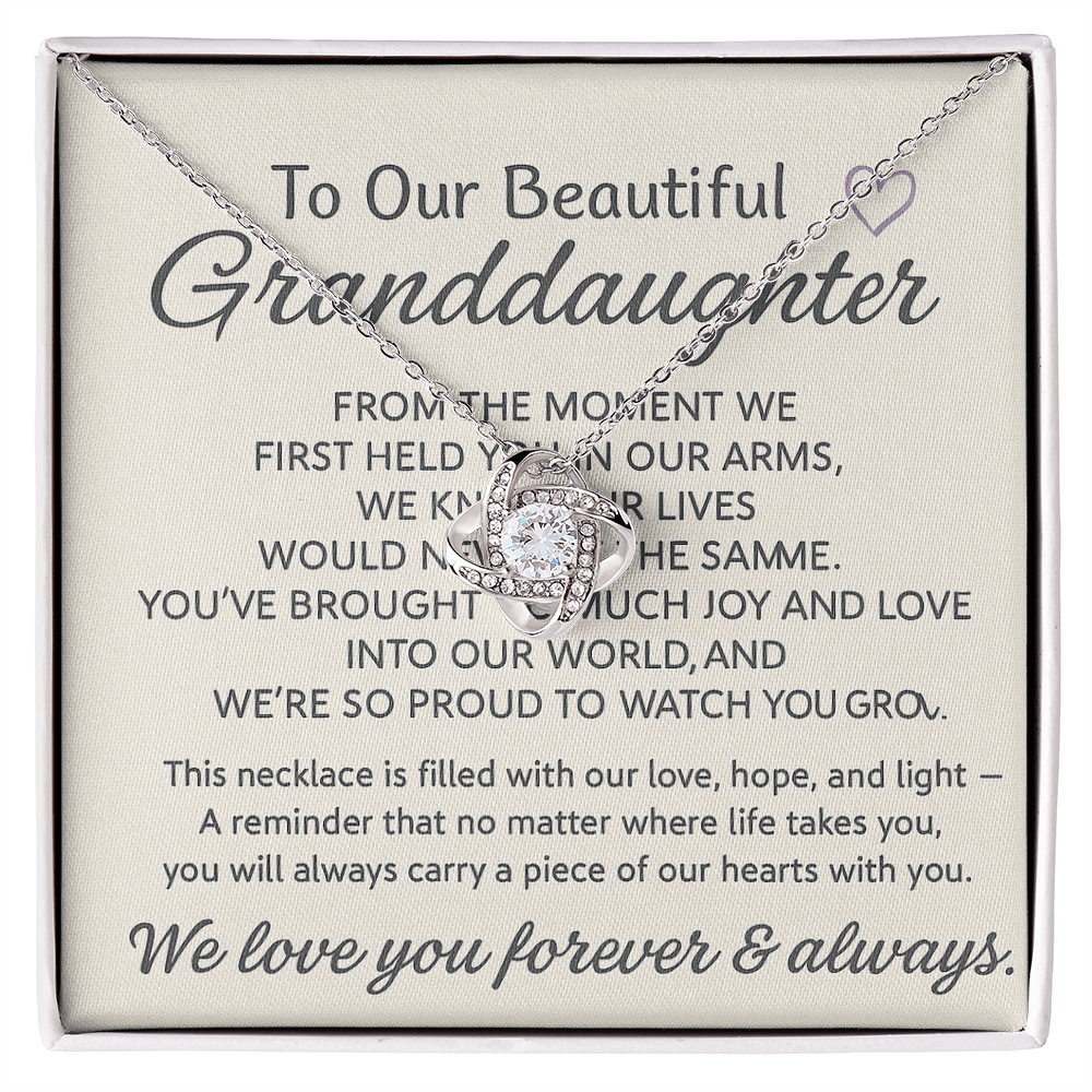 To Our Beautiful Granddaughter - Love Knot Necklace (Yellow & White Gold Variants)