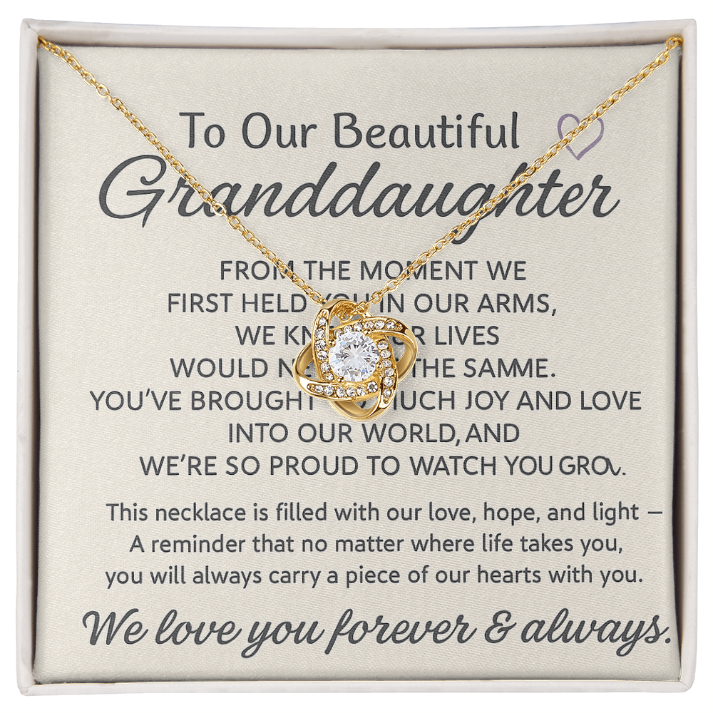 To Our Beautiful Granddaughter - Love Knot Necklace (Yellow & White Gold Variants)
